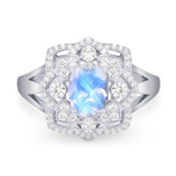 Vintage Style Oval Natural Stone Floral Ring