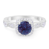 Art Deco Round Natural Stone Halo Ring