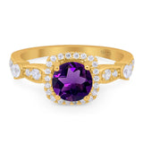 Art Deco Round Natural Stone Halo Ring