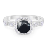 Art Deco Round Natural Stone Halo Ring