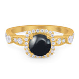 Art Deco Round Natural Stone Halo Ring