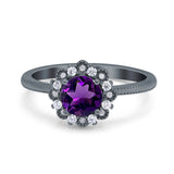 Art Deco Round Natural Stone Floral Ring