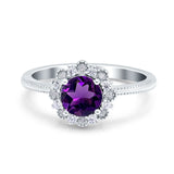 Art Deco Round Natural Stone Floral Ring