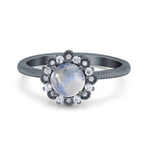 Art Deco Round Natural Stone Floral Ring