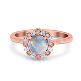 Art Deco Round Natural Stone Floral Ring