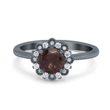 Art Deco Round Natural Stone Floral Ring