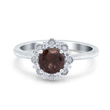 Art Deco Round Natural Stone Floral Ring