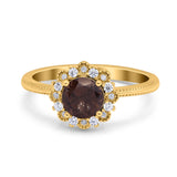 Art Deco Round Natural Stone Floral Ring