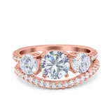 Two Piece Round Natural Stone Trio Ring