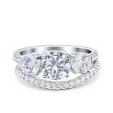 Two Piece Round Natural Stone Trio Ring