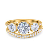 Two Piece Round Natural Stone Trio Ring