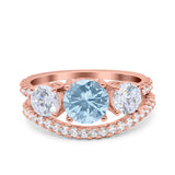 Two Piece Round Natural Stone Trio Ring