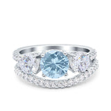 Two Piece Round Natural Stone Trio Ring