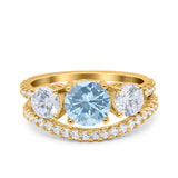 Two Piece Round Natural Stone Trio Ring