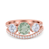 Two Piece Round Natural Stone Trio Ring