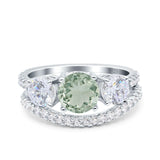 Two Piece Round Natural Stone Trio Ring