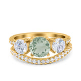 Two Piece Round Natural Stone Trio Ring