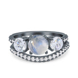 Two Piece Round Natural Stone Trio Ring