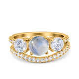Two Piece Round Natural Stone Trio Ring