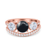 Two Piece Round Natural Stone Trio Ring