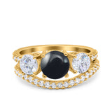 Two Piece Round Natural Stone Trio Ring