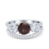 Two Piece Round Natural Stone Trio Ring