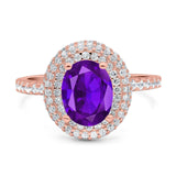 Oval Natural Stone Halo Wedding Ring
