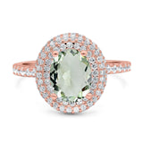 Oval Natural Stone Halo Wedding Ring