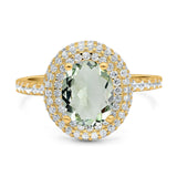 Oval Natural Stone Halo Wedding Ring
