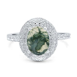 Oval Natural Stone Halo Wedding Ring