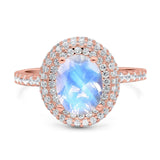 Oval Natural Stone Halo Wedding Ring