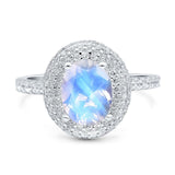 Oval Natural Stone Halo Wedding Ring