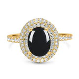 Oval Natural Stone Halo Wedding Ring