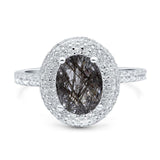 Oval Natural Stone Halo Wedding Ring