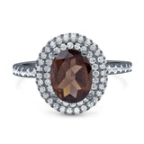 Oval Natural Stone Halo Wedding Ring