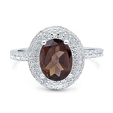 Oval Natural Stone Halo Wedding Ring