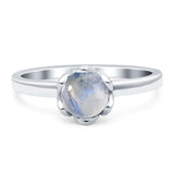 Floral Round Natural Stone Solitaire Ring