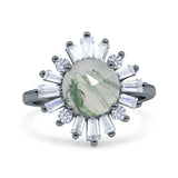 Art Deco Round Natural Stone Floral Ring