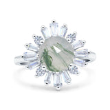 Art Deco Round Natural Stone Floral Ring