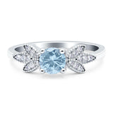 Art Deco Round Natural Aquamarine Floral Leaf Ring 925 Sterling Silver