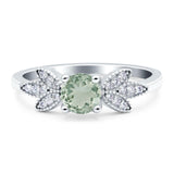Art Deco Round Natural Green Amethyst Prasiolite Floral Leaf Ring 925 Sterling Silver