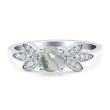 Art Deco Round Natural Green Moss Agate Floral Leaf Ring 925 Sterling Silver