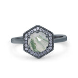 Vintage Style Round Natural Stone Hexagonal Ring