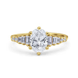 Oval Natural Stone Tapered Baguette Ring