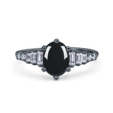 Oval Natural Stone Tapered Baguette Ring