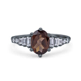 Oval Natural Stone Tapered Baguette Ring