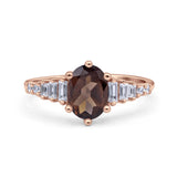 Oval Natural Stone Tapered Baguette Ring