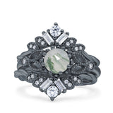 Three Piece Round Leaf Style Bridal Silver Ring