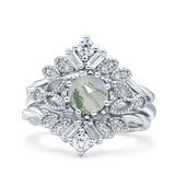 Three Piece Round Leaf Style Bridal Silver Ring