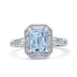 Art Deco Emerald Cut Halo Bridal Ring